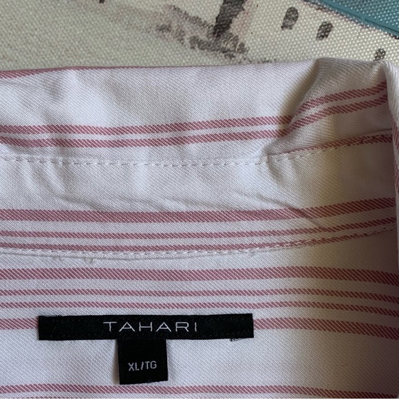 Tahari Pink & White Pin-Striped Print Lightweight Oversized Button Down Shirt💕 - Picture 4 of 8